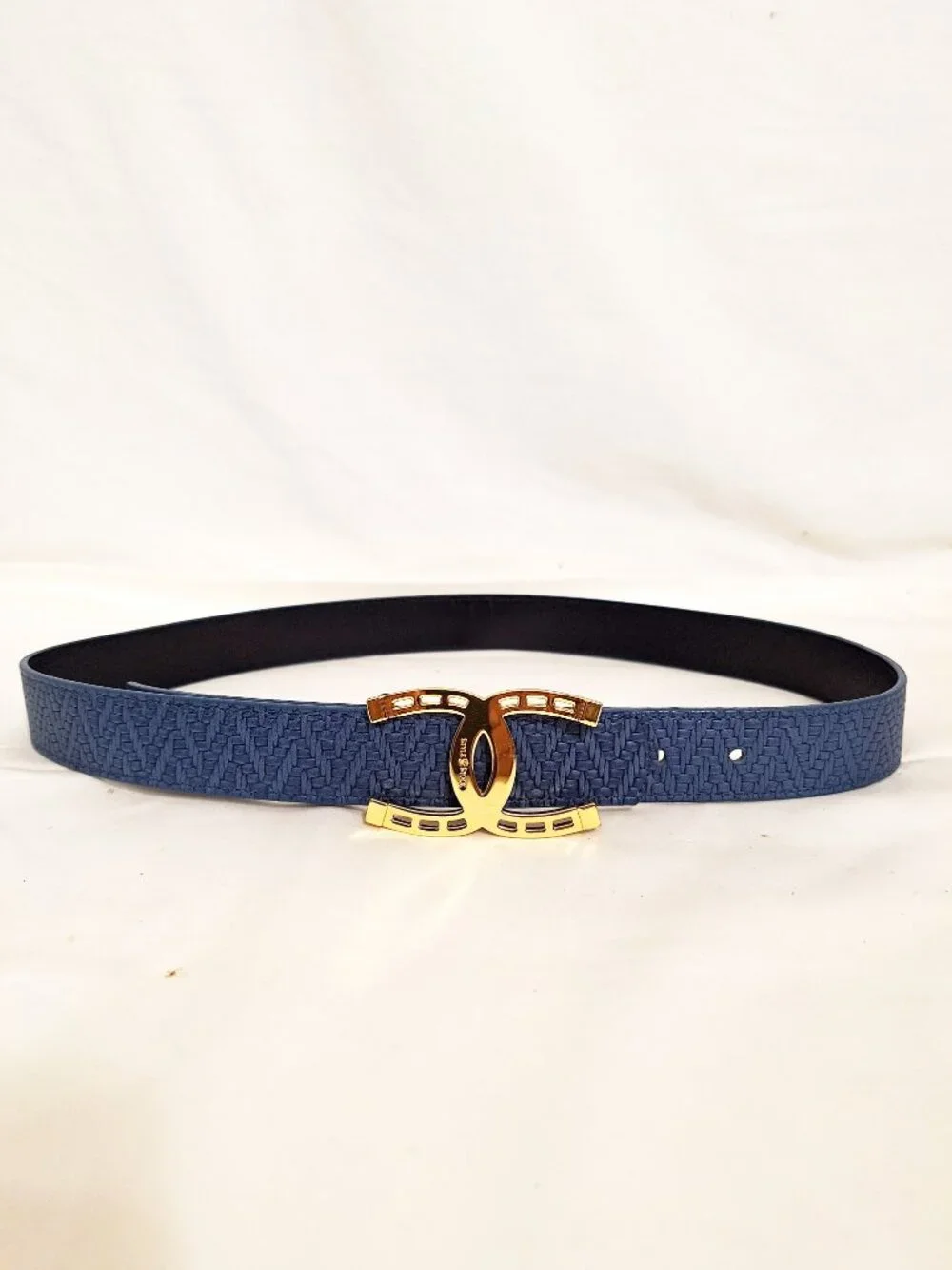 STYLE STOCK Horseshoe Buckle Belt M Blue Leather Woven Grain